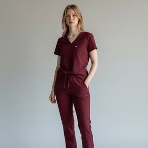 FIGS Catarina One Pocket Scrub Top Women's Sz XS Burgundy Healthcare Comfort